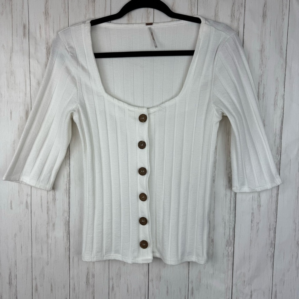 Free People white button down thermal sweater top Medium
